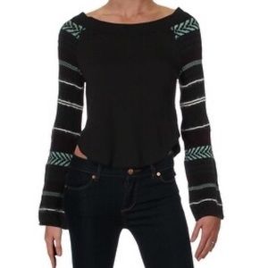 NWT Free People Thermal Pullover w/ Printed Sleeve